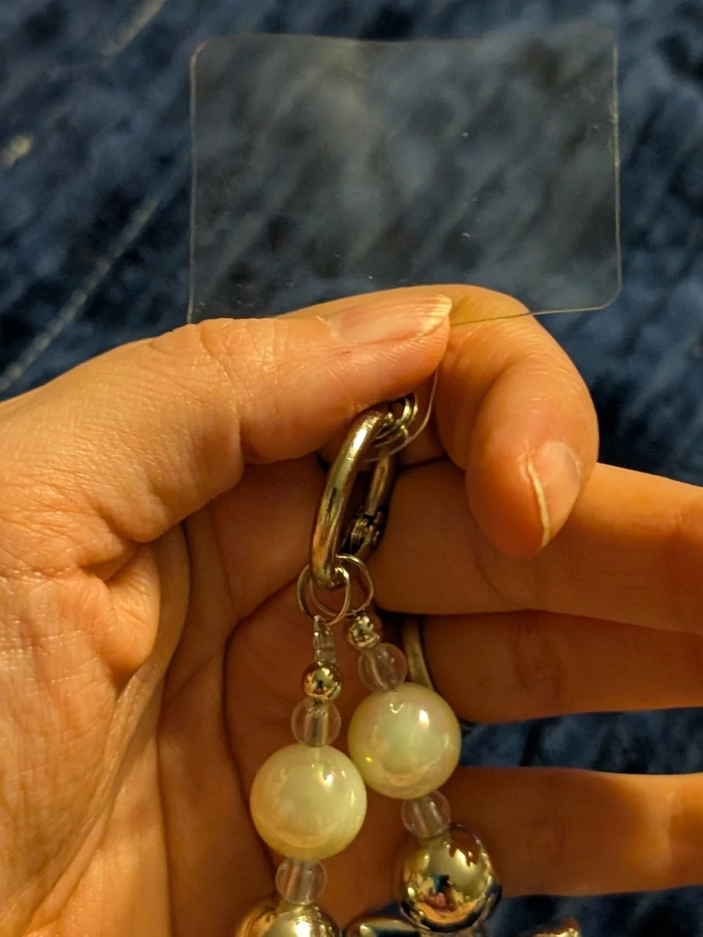Silver Beaded Womens Phone Charm  with Bow and Heart